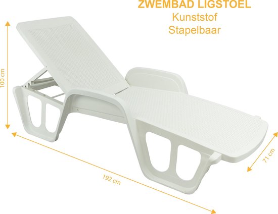 Afwijken Editor Getand MaxxGarden Ligbed - zwembad ligstoel - stapelbaar - 192 x 100 x 71 cm - Wit  - maxxtools.be