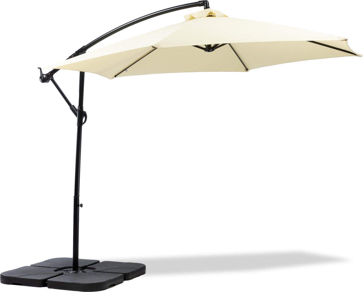 MaxxGarden Deluxe - zweefparasol Ø300 cm - Inclusief vulbare tegels en extra parasolhoes- beige - Kantelbaar - 3 - Creme - maxxtools.be